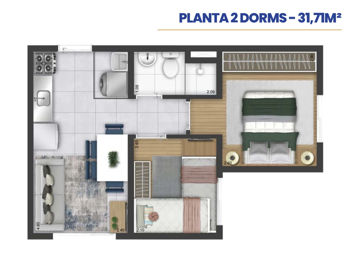 Planta — 2 dormitórios