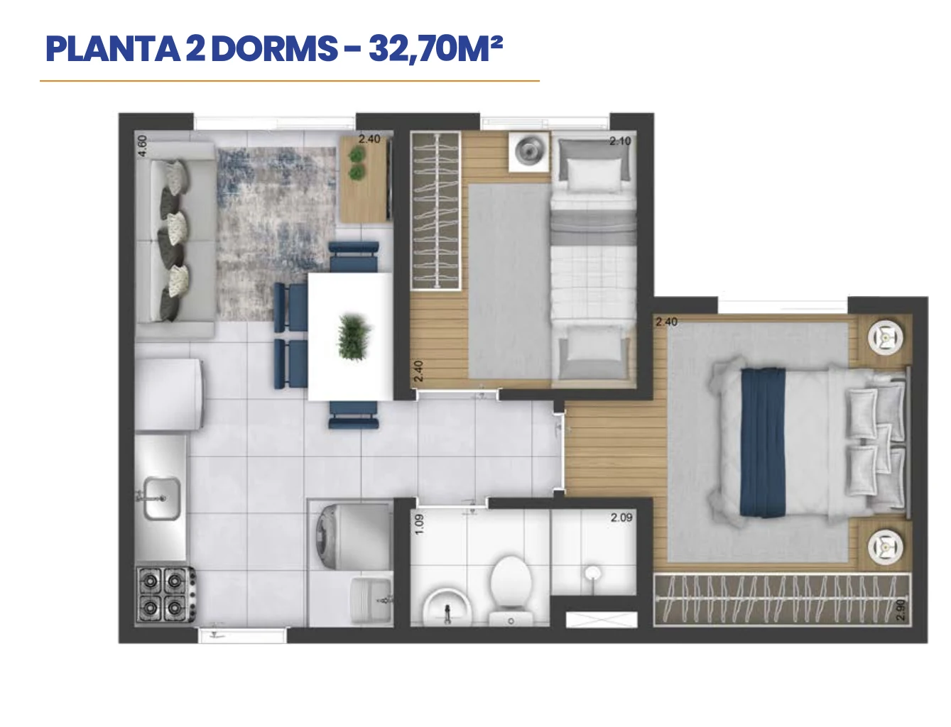 Planta — 2 dormitórios