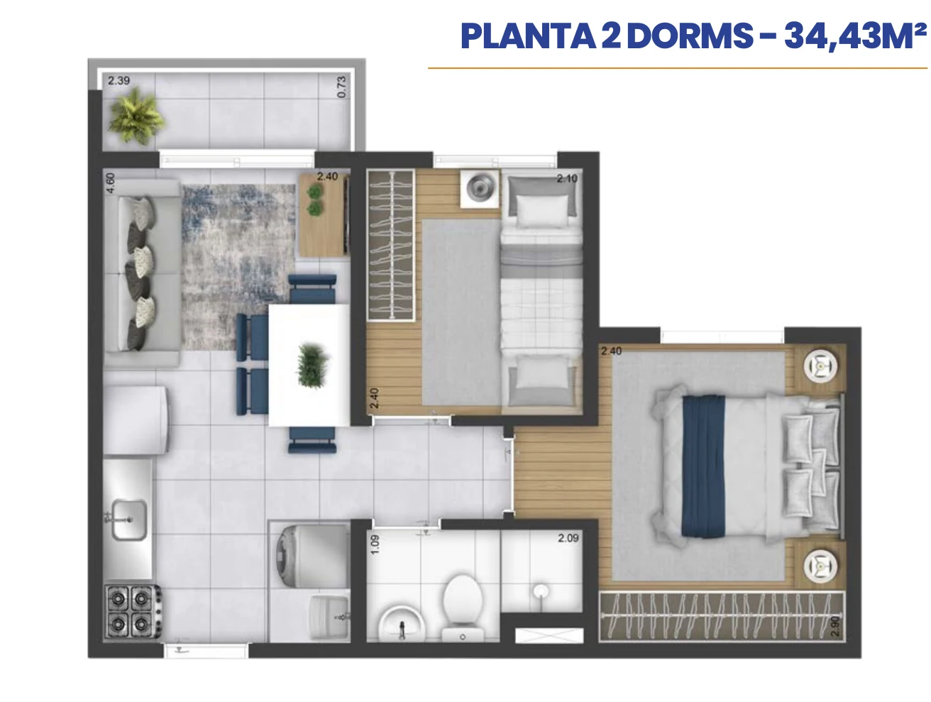 Planta — 2 dormitórios