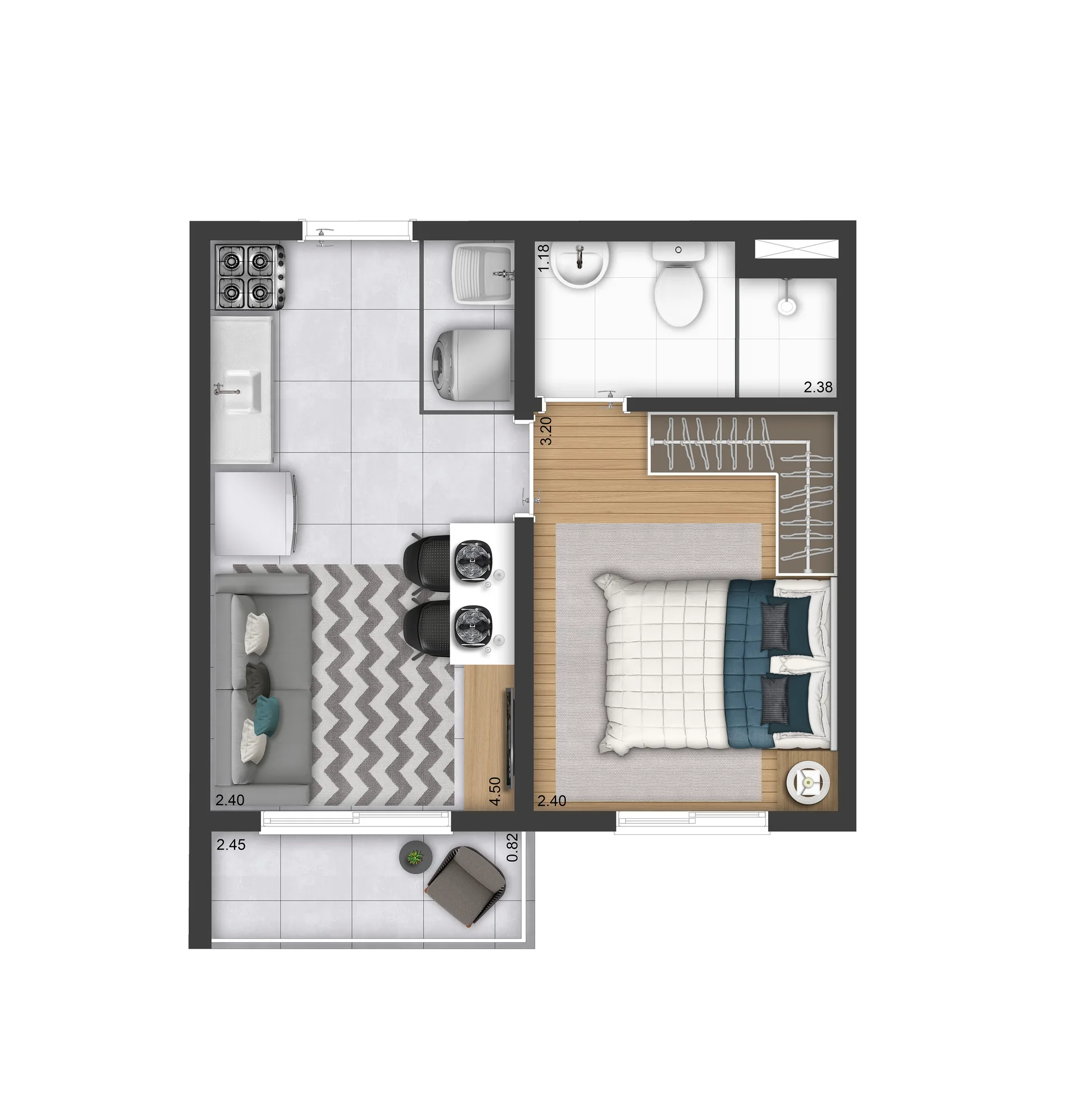 Planta — 1 dormitório (térreo)