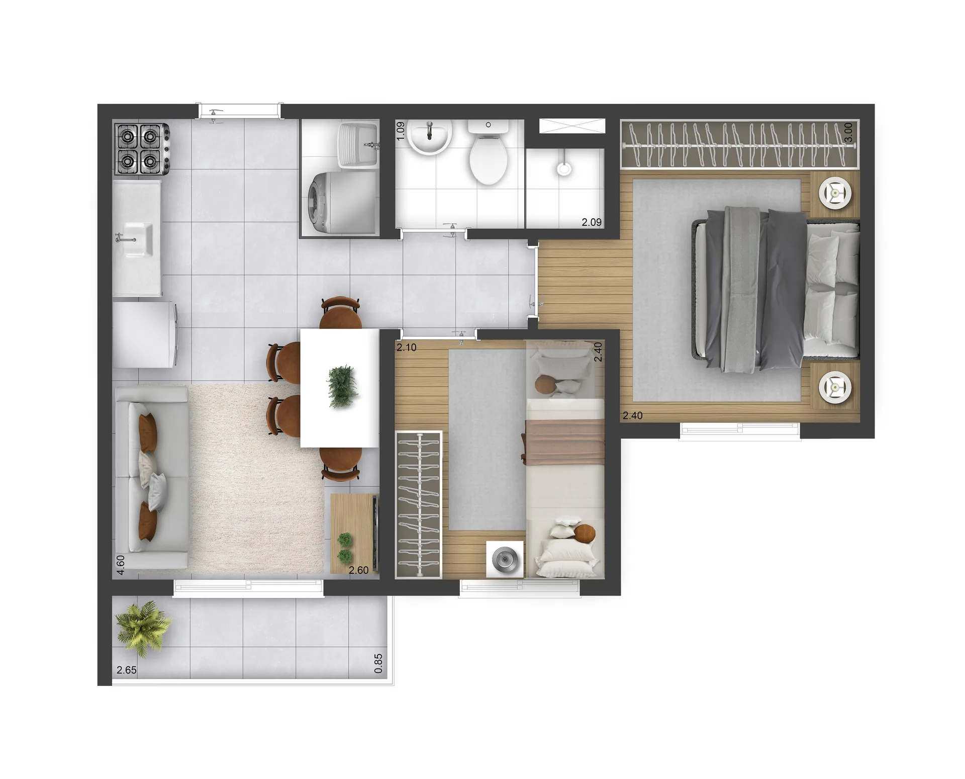Planta — 2 dormitórios (térreo)